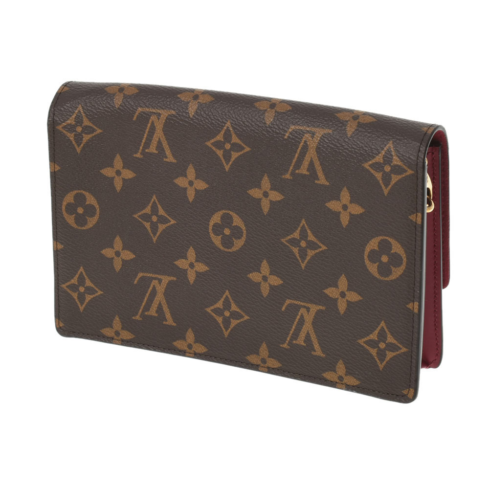 Louis Vuitton Chain Portefeuille Canvas Wallet Pink Flore Fuchsia